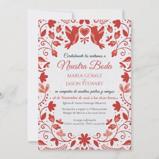 Invitation Red Floral Romantic Aesthetic Spanish Wedding (Devant)