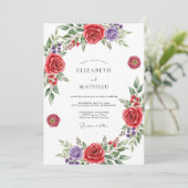 Invitation Red Floral Romantic Wedding (Debout devant)