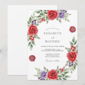 Invitation Red Floral Romantic Wedding (Devant / Derrière)