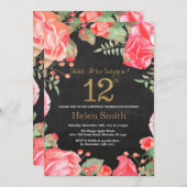 Invitation Red Floral Surprise 12e anniversaire Parties scint (Devant / Derrière)