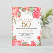 Invitation Red Floral Surprise 50e anniversaire Parties scint (Debout devant)