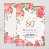 Invitation Red Floral Surprise 80e anniversaire Parties scint (Devant / Derrière)