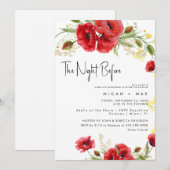 Invitation Red Floral The Night Before Rehearsal Dinner (Devant / Derrière)