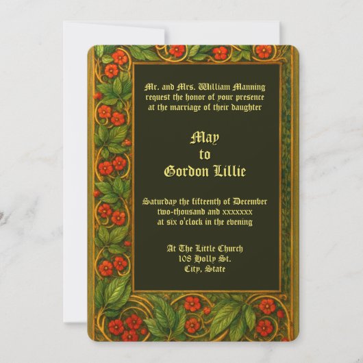 Invitation Red Floral Vine Border Wedding (Devant)