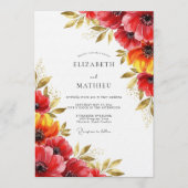 Invitation Red Floral Whimsy Wedding (Devant)