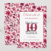 Invitation Red Flowers Hearts Birthday (Devant / Derrière)