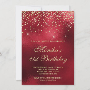 Invitation Red Foil Gold Diamond Confetti Bold 21ème annivers