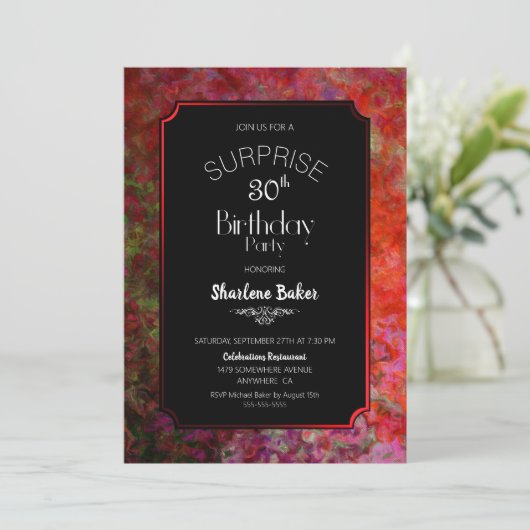 Invitation Red Frame Black Surprise 30e fête d'anniversaire (Debout devant)