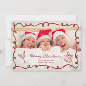 Invitation  Red frame, Striped Family Photo Christmas (Devant)