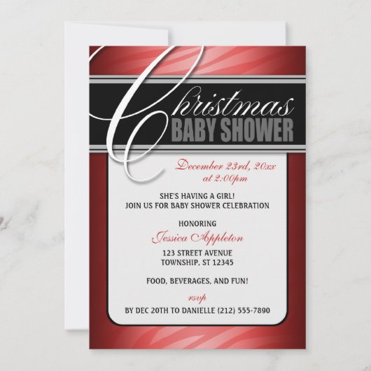 Invitation Red Fusion Zebra Imprimer Baby shower de Noël (Devant)
