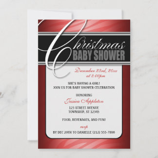 Invitation Red Fusion Zebra Imprimer Baby shower de Noël