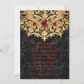 Invitation Red Gems Gold Black Lace Damask Birthday Party (Dos)