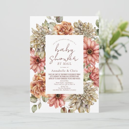 Invitation Red Gerbera & White Dahlia Baby shower par courrie (Debout devant)