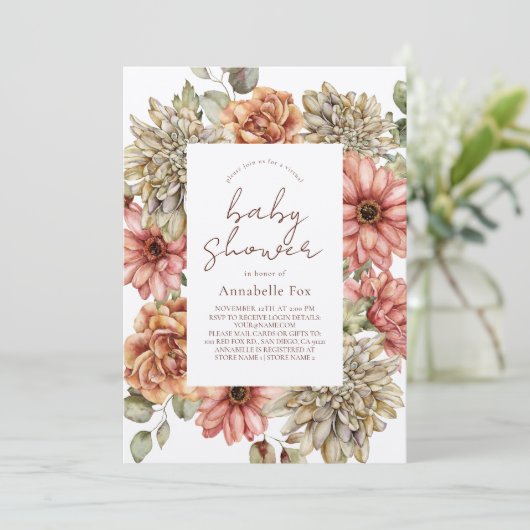 Invitation Red Gerbera & White Dahlia Baby shower virtuel (Debout devant)