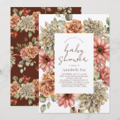 Invitation Red Gerbera & White Dahlia Baby shower virtuel (Devant / Derrière)