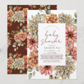 Invitation Red Gerbera & White Dahlia Drive-by Baby shower (Devant / Derrière)