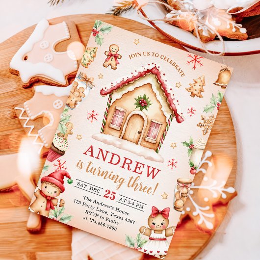 Invitation Red Gingerbread House Birthday Party