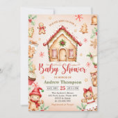 Invitation Red Gingerbread House Christmas Baby Shower (Devant)