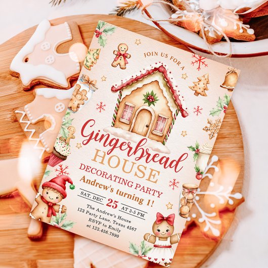 Invitation Red Gingerbread House Decorating Birthday Party