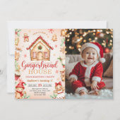 Invitation Red Gingerbread House Decorating Birthday Photo (Devant)