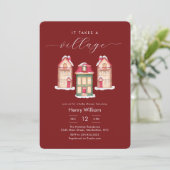Invitation Red Gingerbread It Takes A Village Boy Baby Shower (Debout devant)