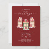 Invitation Red Gingerbread It Takes A Village Boy Baby Shower (Devant)