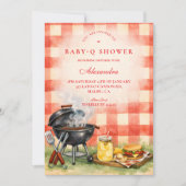 Invitation Red Gingham Baby Q Baby Shower (Devant)