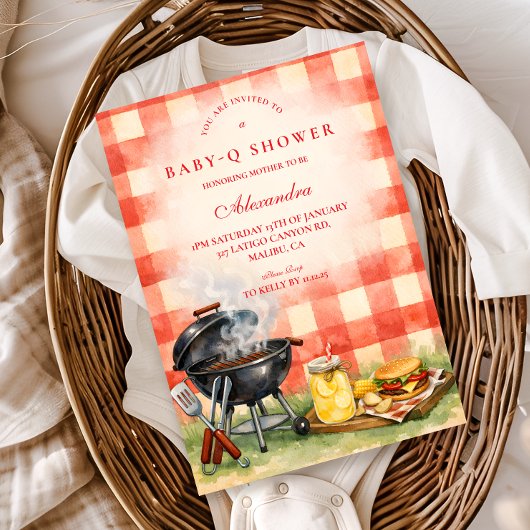 Invitation Red Gingham Baby Q Baby Shower