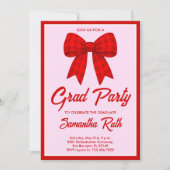 Invitation Red Gingham Bow Graduation Party (Devant)