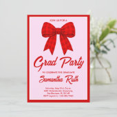 Invitation Red Gingham Bow Graduation Party (Debout devant)