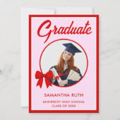 Invitation Red Gingham Bow Photo Graduation Party (Devant)