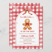 Invitation Red Gingham Gingerbread Christmas Baby Shower  (Devant / Derrière)