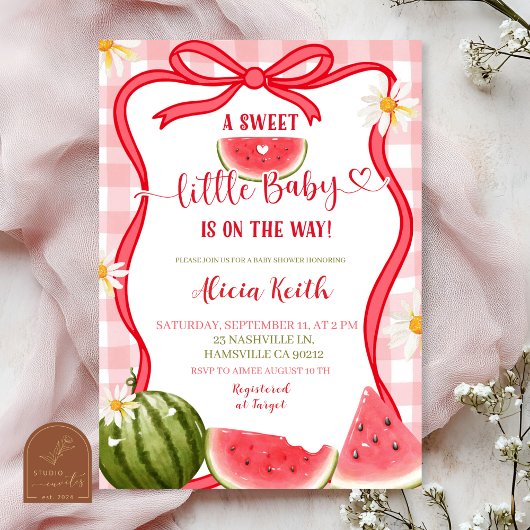 Invitation Red Gingham Watermelon Bow Summer Baby Shower Invi