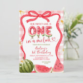 Invitation Red Gingham Watermelon Bow Summer Birthday (Debout devant)