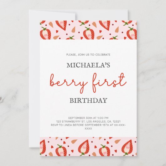 Invitation Red Girl Berry premier anniversaire (Devant)