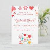 Invitation Red Girl Stars Sprinkle Baby shower (Debout devant)