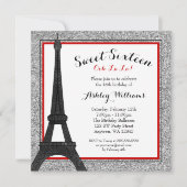 Invitation Red Glam Paris Theme Faux Parties scintillant Swee (Devant)