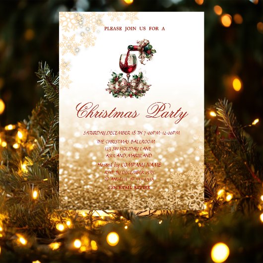 Invitation Red Glass Bottle Glittery Company Christmas