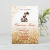 Invitation Red Glass Bottle Glittery Company Christmas (Debout devant)