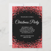 Invitation Red Glitter Border Black Christmas Party (Devant)