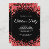 Invitation Red Glitter Border Black Christmas Party (Devant / Derrière)