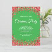 Invitation Red Glitter Border Green Christmas Party (Debout devant)