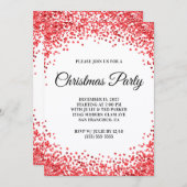 Invitation Red Glitter Border White Christmas Party (Devant / Derrière)