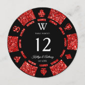 Invitation Red Glitter Monogram Poker Chip Casino Wedding (Devant)