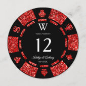 Invitation Red Glitter Monogram Poker Chip Casino Wedding (Dos)