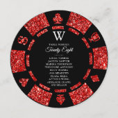 Invitation Red Glitter Monogram Poker Chip Casino Wedding (Devant)