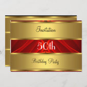 Invitation Red Gold 50th Birthday Party (Devant / Derrière)