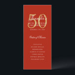 Invitation Red Gold 50th Birthday Party Program avec menu<br><div class="desc">Design élégant "Programme de fête d'anniversaire" avec une typographie de script sophistiquée avec du texte personnalisé.</div>