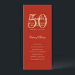 Invitation Red Gold 50th Birthday Party Program avec menu<br><div class="desc">Design élégant "Programme de fête d'anniversaire" avec une typographie de script sophistiquée avec du texte personnalisé.</div>
