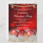 Invitation Red Gold Baubles amis Fête de Noël (Devant)